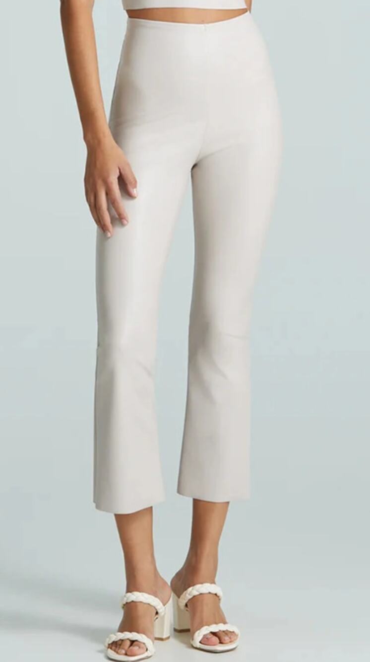 COMMANDO Women's Faux Leather Crop Flare Legging XL Cream Porcelain NWT